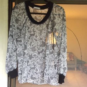 Olivia Moon lace print flowy blouse